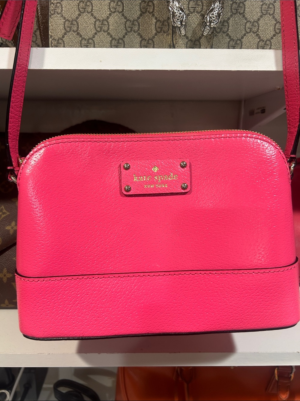 kate spade Hot Pink Leather Crossbody Bag with Gold Hardware